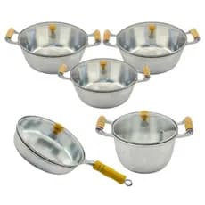Jogo de Panelas Frigideiras e Caldeirão Tampa de Vidro Aluminio Fundido BatidoTampa de Vidro 5 pçs