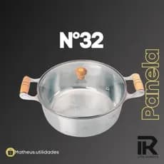 Caçarola nº32 grossa com tampa de vidro em alumínio batido fundido grosso - polimento especial - cozinha