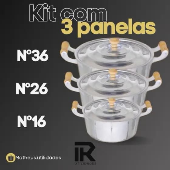 Kit com 3 panelas Nº16 Nº26 e Nº36 pequena, média e grande em alumínio fundido grosso