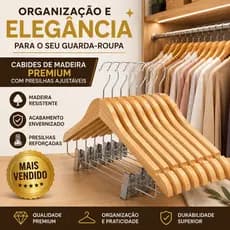 Cabide De Madeira Multifuncional Com Presilhas Ajustáveis