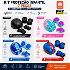 Kit Proteção Infantil Completo Capacete Joelheira Cotoveleira Munhequeira Bike Skate Patins 7 peças