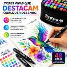 Kit com 12/24/36/48 Canetas Hidrográficas Coloridas Alta Pigmentação Estojo Premium Lettering Desenho Planner Escolar