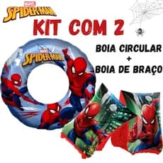 Kit Boia de Braço + Boia Circula Infantil Homem Aranha Inflável Marvel Praia e Piscina