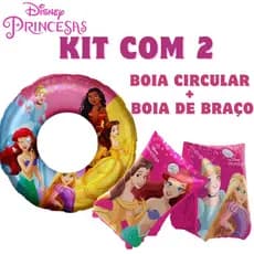 Kit Boia de Braço + Boia Circula Infantil Princesas Disney Inflável Praia e Piscina