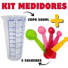 Kit Medidor 6 Peças Copo Medidor 500ml + 5 Colheres Medidoras Cozinha Receitas Confeitaria