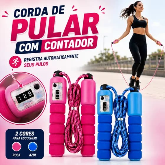 Corda de Pular com Contador de Pulos Ajustável Exercícios Esporte