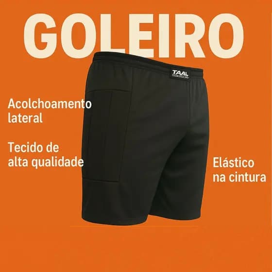 Bermuda de Goleiro Profissional Com Proteção Leteral de Espuma - Short Acolchado de Goleiro Futsal Futebol de Campo