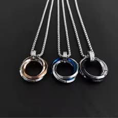 Colar Anéis Entrelaçados Aço Inox Corrente 60cm Minimalista - Colar Anel