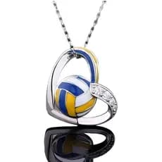 Colar Vôlei Coração Banhado a Platina -Esportiva Feminina Pingente de Voleibol Luxo Presente Atleta