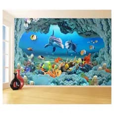 Adesivo de parede Fundo do mar peixes coral golfinhos papel de parede m² FM 088