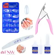 KIT UNHA POSTIÇA AMENDOADA REALISTA - 100 Postiças + 1 Cola com Pincel + 1 Cortador de Tips + 1 Lixa