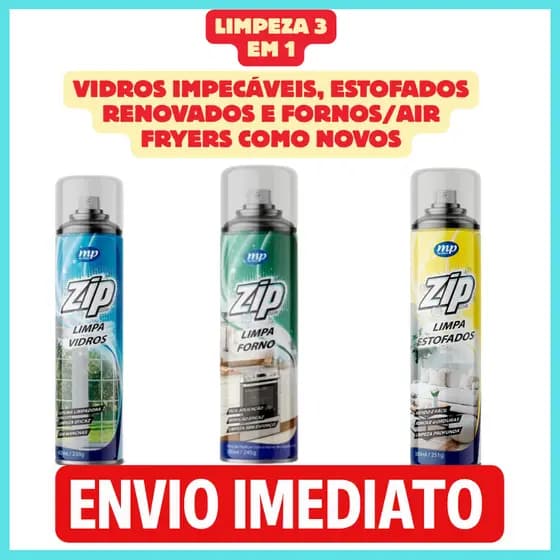 Kit Limpa Estofados Air Fryer Forno Vidro Sofá Vitrines Box de Banheiro Espelho Limpeza Completa Zip