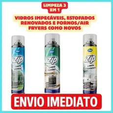 Kit Limpa Estofados Air Fryer Forno Vidro Sofá Vitrines Box de Banheiro Espelho Limpeza Completa Zip