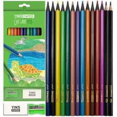 LAPIS DE COR ECO SEXTAVADO 12 CORES + APONTADOR / BORRACHA / 2 LAPIS GRAFITE HB YINS PAPER