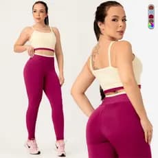 Conjunto Fitness Bicolor Feminino Zero Transparência Top e Calça Legging Roupa de Academia