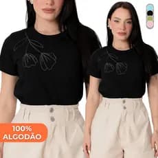 Camiseta T-shirt Flor Bordada Blusa Feminina Estilosa Gola Redonda P ao GG Oferta