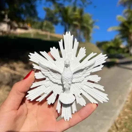 Pomba Divino Espírito Santo 3D Resplendor Enfeite Parede Decoração Religiosa Presente Batizado Casamento Crisma Luxo