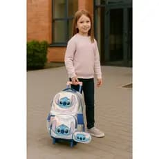 Kit Mochila Bolsa Escolar De Rodinhas Stitch Holografica Com Lancheira E Estojo Original