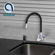 Torneira de Cozinha Lavanderia  Preta De Parede Gourmet Flexível Silicone Pia 1/4 de Volta