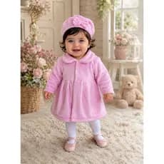 Casaco infantil menina  Conjunto Luxo de Inverno: Casaco Sobretudo + Boina com Laço
