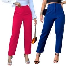 Calça Alfaiataria Feminina Cintura Alta Com ziper Social