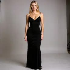 Vestido Longo Elegante – Suplex Feminino com Decote V Moderno