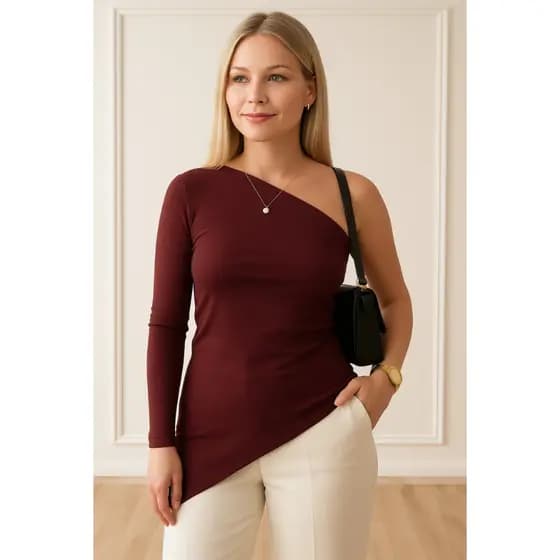 Blusa Mula Manca Feminina – Assimétrica Manga Longa em Ribana