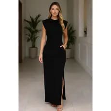 Vestido Longo Casual Básico Feminino Liso Manga Muscle Moda Gringa Preto Marrom Plus Size