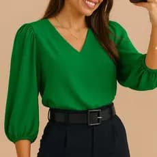 Blusa Feminina Decote V Manga 3/4 Crepe Duna Não Marca Confortável Básica