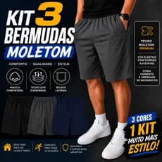 Kit 3 Bermuda Masculina Moletinho Casual Bolsos Cintura Elástica P ao GG