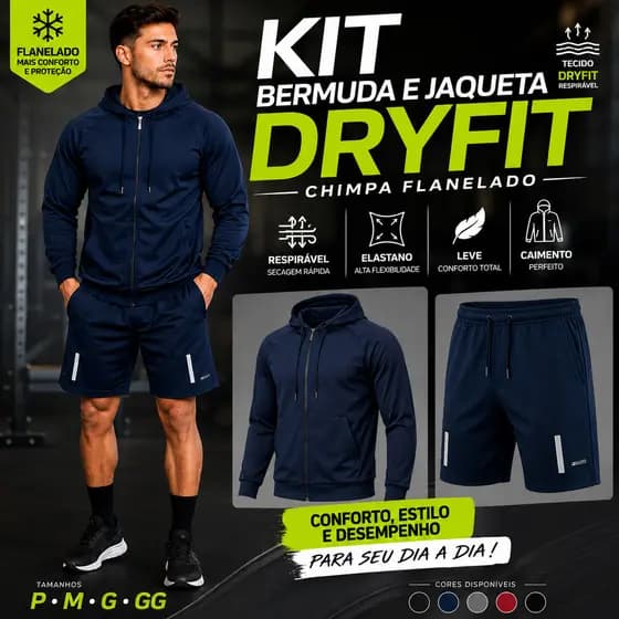 Kit Bermuda e Jaqueta Dryfit Unissex Flanelada Fitness 2K26
