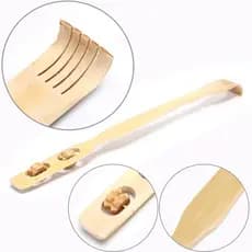 Coçador de Costas DANTAS Bambu com Massageador 46cm Coça Costas Madeira Rolinho Alívio Coceira Alcance