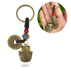 Chaveiro DANTAS Gato da Sorte Moeda Chinesa Prosperidade Maneki Neko Amuleto Sorte Bolsa Enfeite Presente