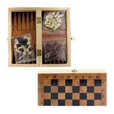 Jogo de Xadrez DANTAS Dama Gamão Tabuleiro de Madeira 3 em 1 24x24cm Estojo Dobrável Clássico Presente
