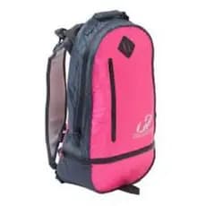 MOCHILA RUNNING BACKPACK ROSA/CINZA BOLSO FRONTAL PARA GUARDAR DOCUMENTOS E CHAVES RESISTENTE A ÁGUA