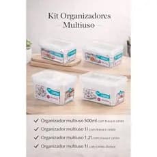 Kit Organizadores de Geladeira com Tampa e Cesto – 4 Peças Multiuso (500ml, 1L e 1,2L)