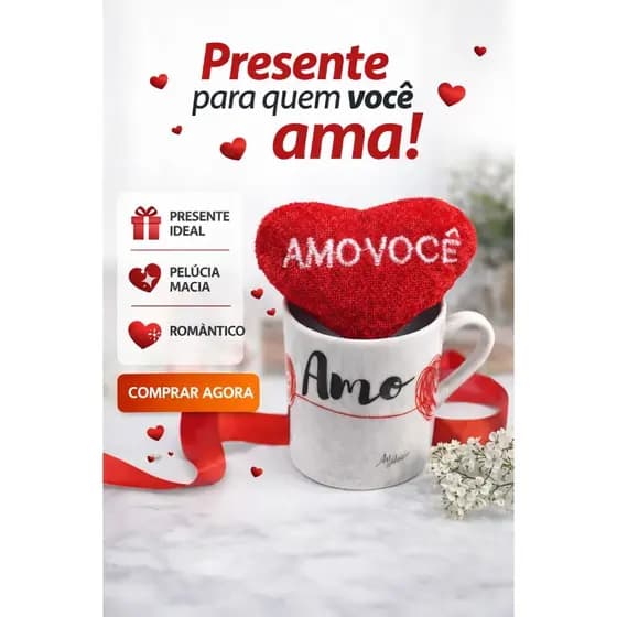 Presente Romântico - Kit Caneca “Amo Você” + Coração