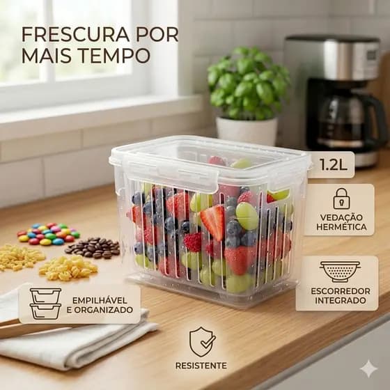 Organizador 1,2L com Tampa com Trava + Cesta Interna  Prático e Funcional