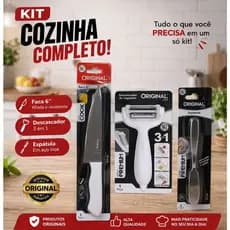 Kit de Cozinha 3 Peças – Faca + Descascador + Espátula