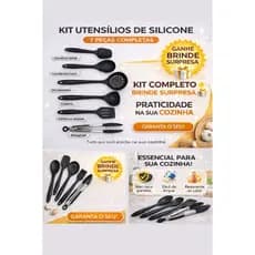 Kit Utensílios de Cozinha Silicone Preto 7 Peças – Completo, Resistente e Antiaderente