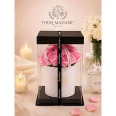 Buquê de Rosas Decorativo com Vaso de Papelão Branco e Fita de Poliéster Elegante para Presente