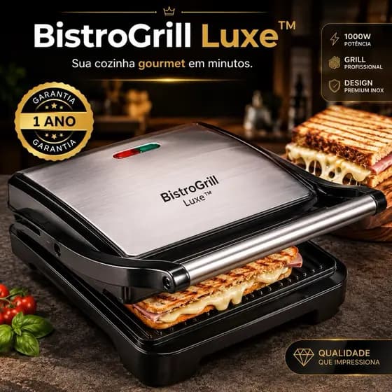 Sanduicheira Grill Eletrica Potente 1000W Aco Inox Compacta Facil Limpeza Rápida