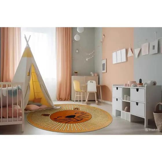 Tapete infantil decorativo, redondo Madagascar para quarto e sala 1.25 Ø antiderrapante