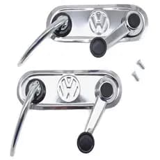 Kit Manivelas Vidros Maçanetas Portas Cromadas Espelhos Inox Reto com Logo Fusca 1970 A 1977
