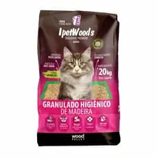 Granulado Higiênico De Madeira Ipet Wood's Gatos - 20kg De Peso Neto