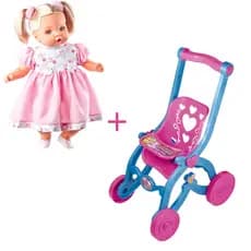 Boneca Angelina Fala 62 Frases mamadeira magica mais carrinho de passeio para boneca Princess kit