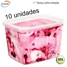 Pote sorvete 2 litros transparente 10 unidades c/ tampa alta vedação BP Potes