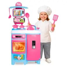 Bancada Cozinha grande 92cm Infantil Toy Chef panelinha torneira sai agua Faz de Conta Samba Toys
