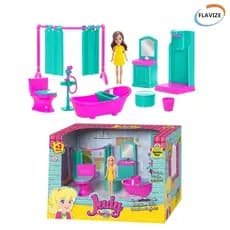 Judy banheiro c/ Boneca e Acessórios Brinquedo Menina Casinha