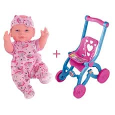 Boneca vinil Pepita 36cm fala Sons De Bebê Fofa mais carrinho de passeio Princess